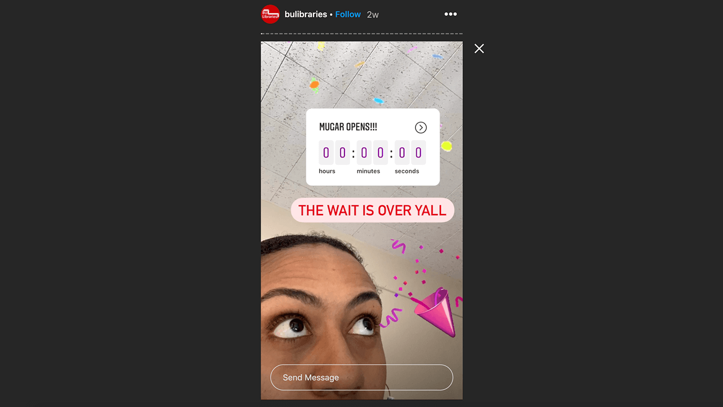 screenshot of BU Libraries instagram video "The Wait Is Over Y'all" 