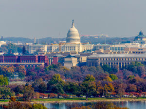 aerial photo of US Capitol in autumn
