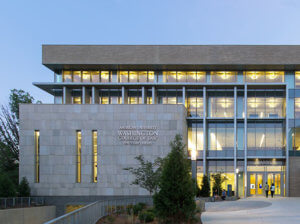 photo of exterior of Pence Library, Washington College of Law, American University