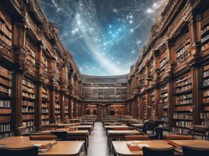 AI-generated image depicting AI in a library