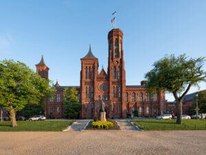 exterior photo of the Smithsonian "Castle" on a sunny day