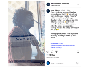 screenshot of Emory Libraries Instagram post of breathe