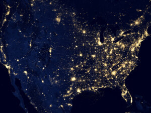 photo of the lights of the continental US at night from space