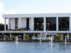 exterior photo of R.M. Cooper Library on a sunny day