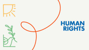 Human Rights graphic (drawing of yellow sun and green bird holding an olive branch in its beak) 